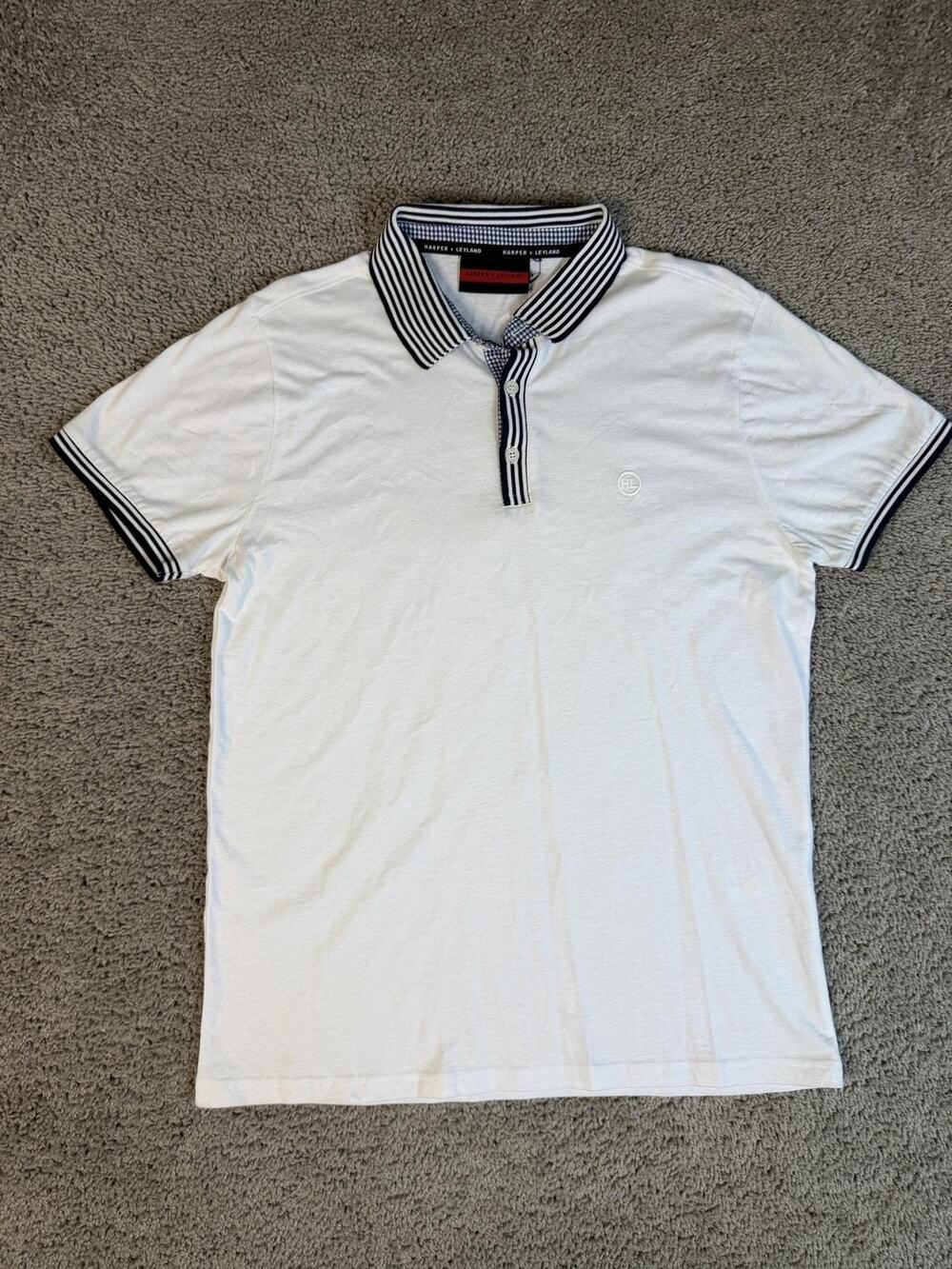 Harper + Leyland Polo Shirt Mens L White Short Sleeve 100% Cotton Collared